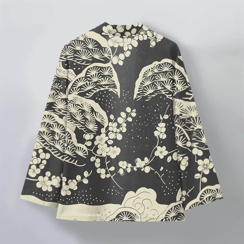 Buddha Stones Kimono ouvert pour homme en coton, pin et fleurs de prunier - image 11