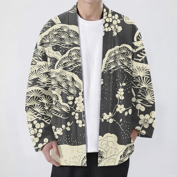 Buddha Stones Kimono ouvert pour homme en coton, pin et fleurs de prunier - Gris ardoise - US/UK/AU48，EU58 (4XL) - image 9