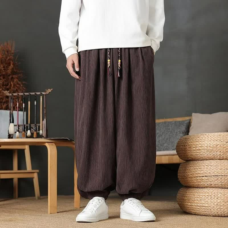 Buddha Stones Pantalon harem homme décontracté d'automne, style vintage, à cordon de serrage, avec poches - SaddleBrown - commun - US/UK/AU48，EU58 (6XL) - image 0
