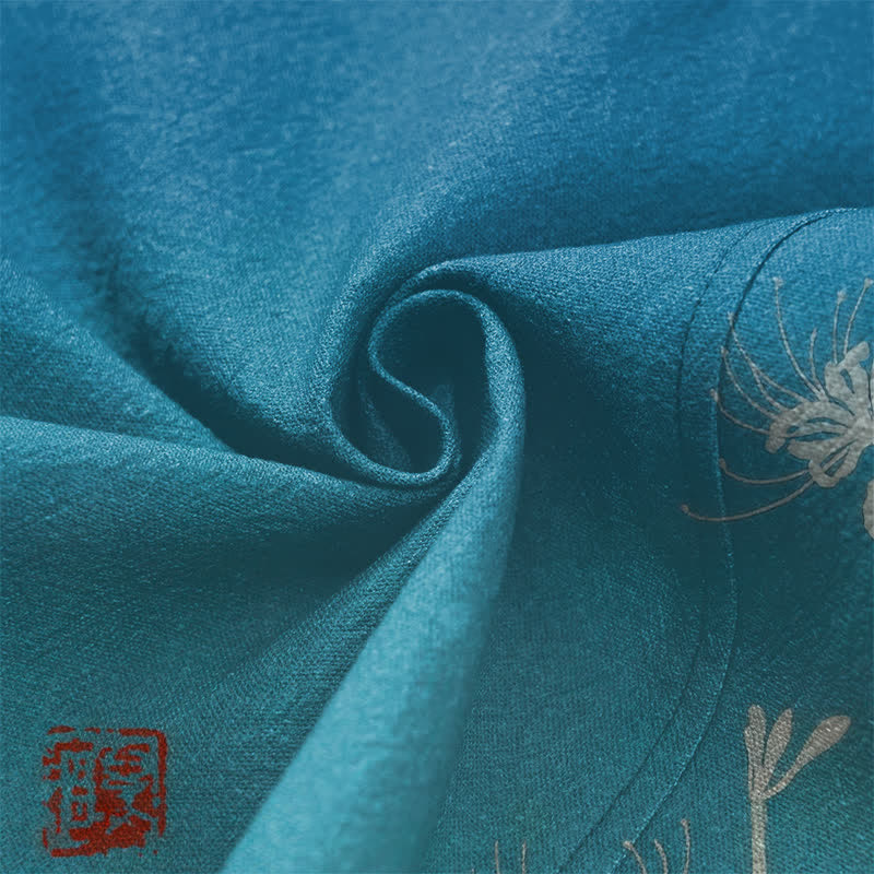 Buddha Stones Kimono pour homme en coton blanc à motif de lys araignée, ouvert sur le devant - image 5