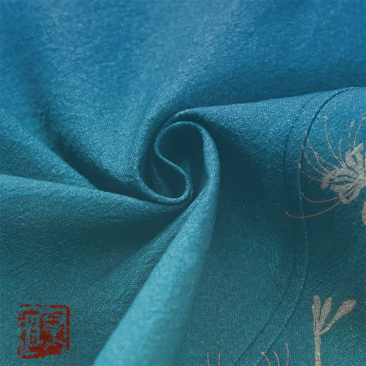 Buddha Stones Kimono pour homme en coton blanc à motif de lys araignée, ouvert sur le devant - image 5
