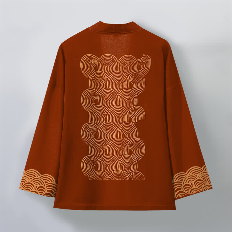 Buddha Stones Kimono pour homme en coton à motif de vagues en croissant, ouvert sur le devant - image 2
