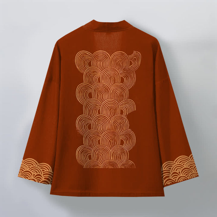 Buddha Stones Kimono pour homme en coton à motif de vagues en croissant, ouvert sur le devant - image 2