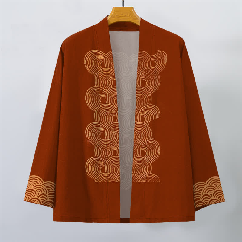 Buddha Stones Kimono pour homme en coton à motif de vagues en croissant, ouvert sur le devant - image 1