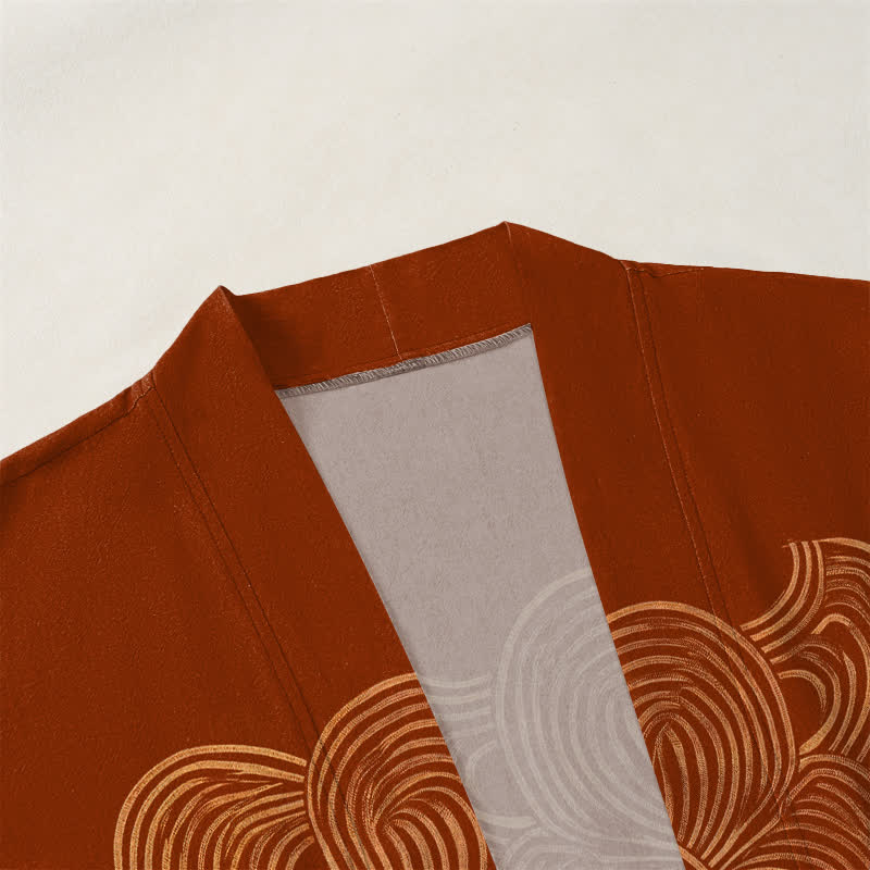 Buddha Stones Kimono pour homme en coton à motif de vagues en croissant, ouvert sur le devant - image 3