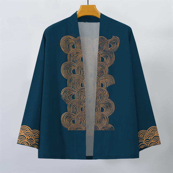 Buddha Stones Kimono pour homme en coton à motif de vagues en croissant, ouvert sur le devant - image 7