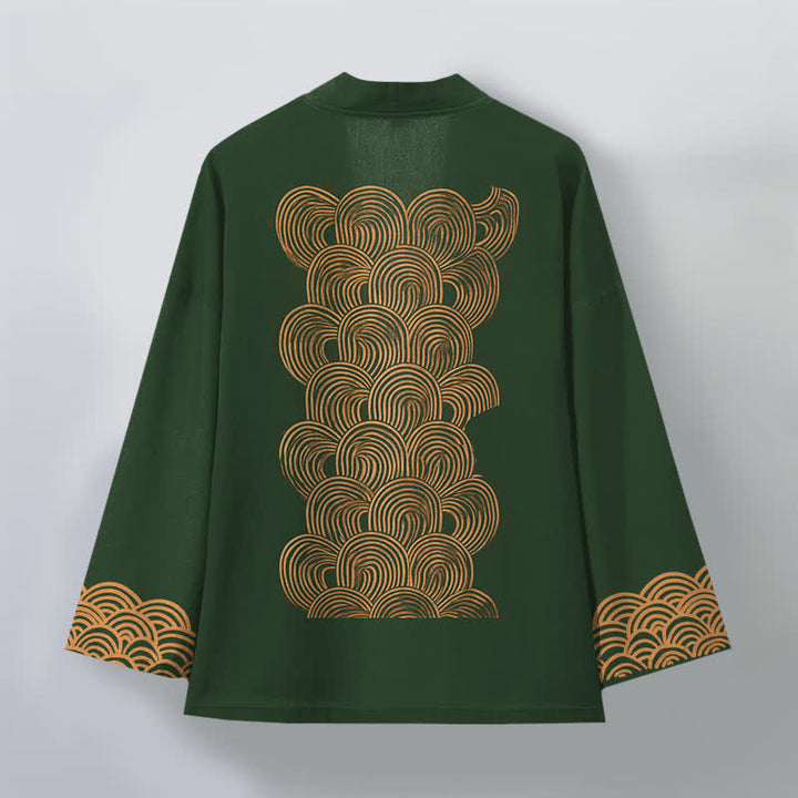 Buddha Stones Kimono pour homme en coton à motif de vagues en croissant, ouvert sur le devant - image 11