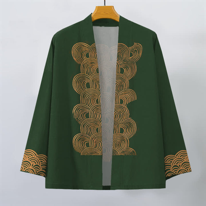 Buddha Stones Kimono pour homme en coton à motif de vagues en croissant, ouvert sur le devant - image 10