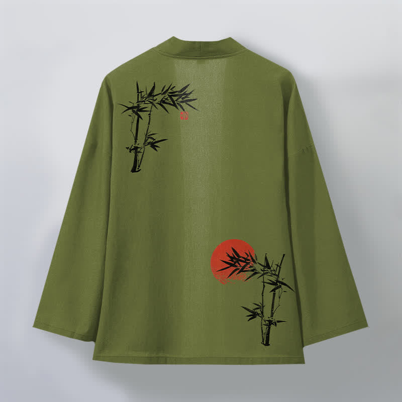 Buddha Stones Kimono pour homme en coton et bambou, motif soleil rouge, ouvert sur le devant - image 2