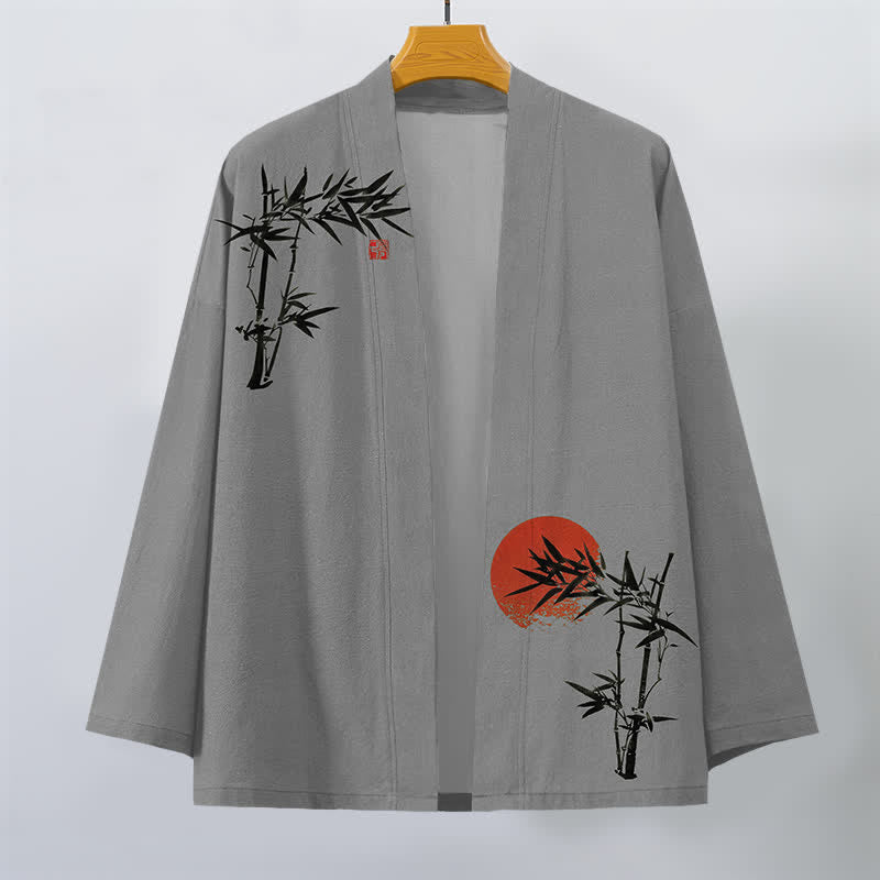 Buddha Stones Kimono pour homme en coton et bambou, motif soleil rouge, ouvert sur le devant - image 7