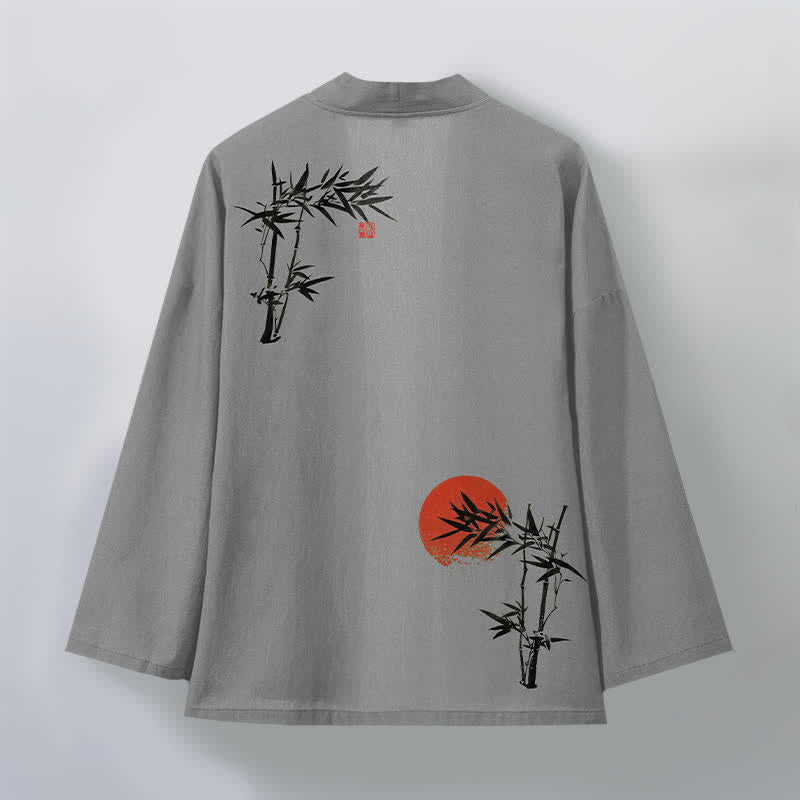 Buddha Stones Kimono pour homme en coton et bambou, motif soleil rouge, ouvert sur le devant - image 8