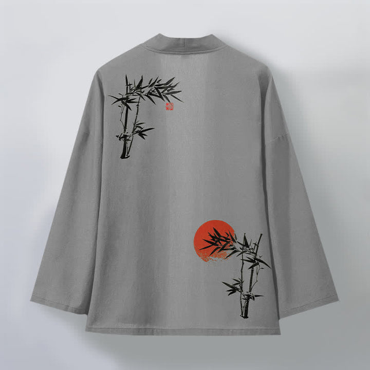 Buddha Stones Kimono pour homme en coton et bambou, motif soleil rouge, ouvert sur le devant - image 8