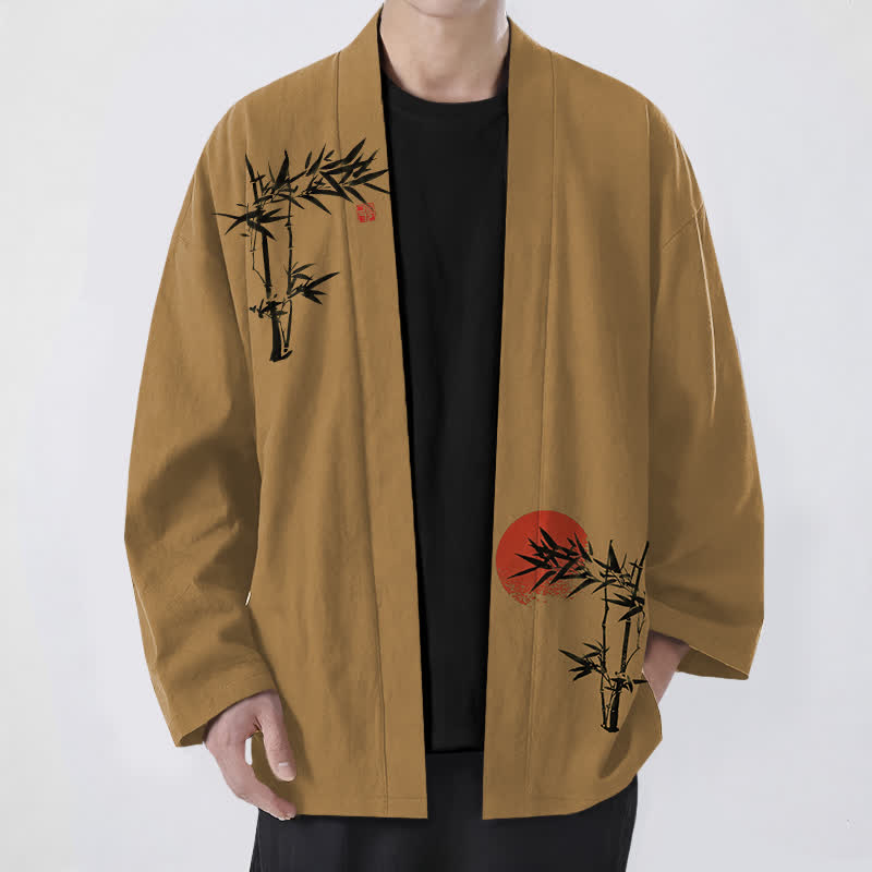 Buddha Stones Kimono pour homme en coton et bambou, motif soleil rouge, ouvert sur le devant - Pérou - US/UK/AU48，EU58 (4XL) - image 9