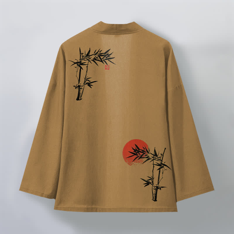 Buddha Stones Kimono pour homme en coton et bambou, motif soleil rouge, ouvert sur le devant - image 11
