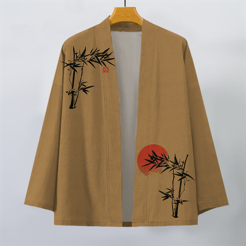 Buddha Stones Kimono pour homme en coton et bambou, motif soleil rouge, ouvert sur le devant - image 10