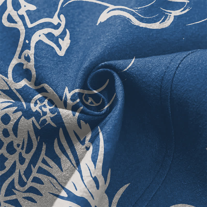 Buddha Stones Kimono pour homme en coton blanc à motif de dragon et de nuages, ouvert sur le devant - image 5