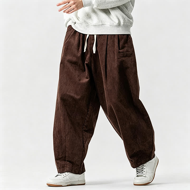 Buddha Stones Pantalon long uni à cordon de serrage et poches, style vintage décontracté automne-hiver, avec poches - SaddleBrown - US/UK/AU46，EU56 (5XL) - image 0
