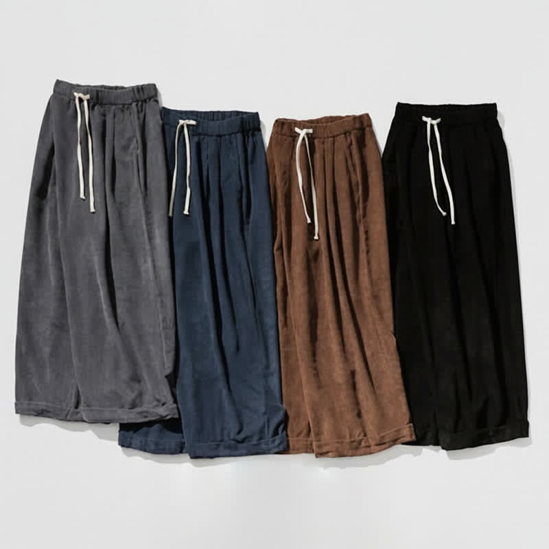 Buddha Stones Pantalon long en velours côtelé uni, coupe ample, avec cordon de serrage et poches, idéal pour l'automne et l'hiver. - image 26