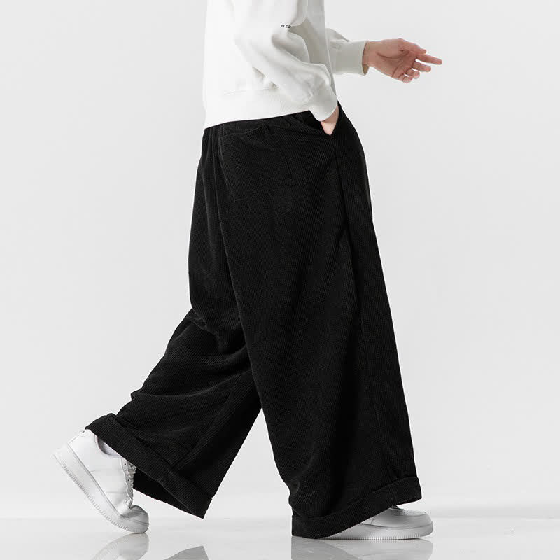 Buddha Stones Pantalon long en velours côtelé uni, coupe ample, avec cordon de serrage et poches, idéal pour l'automne et l'hiver. - image 20