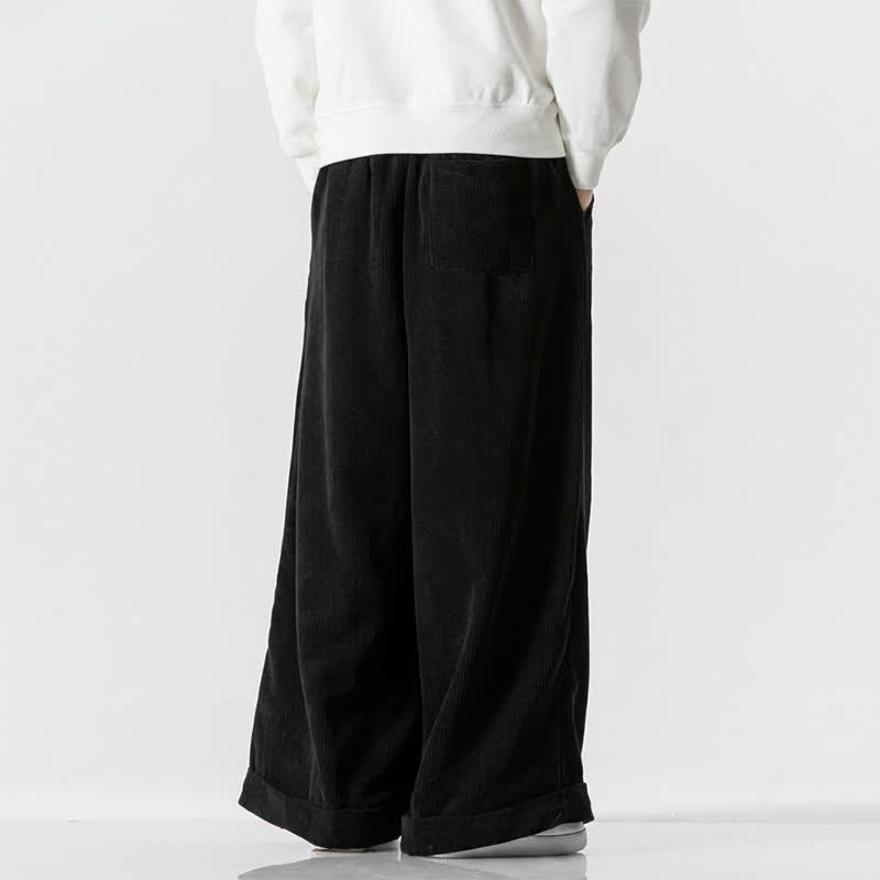 Buddha Stones Pantalon long en velours côtelé uni, coupe ample, avec cordon de serrage et poches, idéal pour l'automne et l'hiver. - image 21