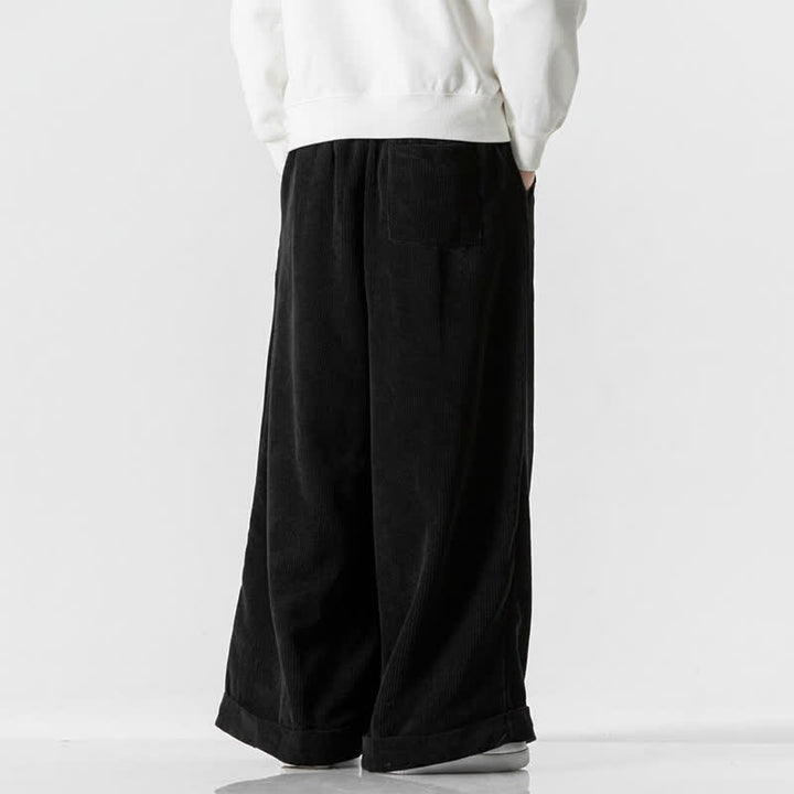 Buddha Stones Pantalon long en velours côtelé uni, coupe ample, avec cordon de serrage et poches, idéal pour l'automne et l'hiver. - image 21