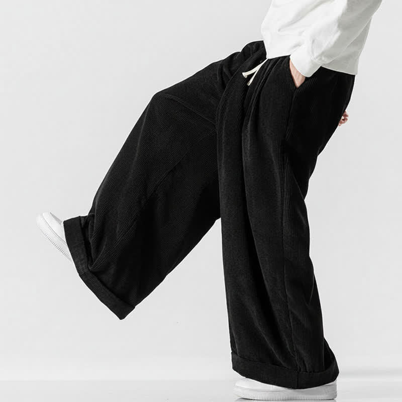 Buddha Stones Pantalon long en velours côtelé uni, coupe ample, avec cordon de serrage et poches, idéal pour l'automne et l'hiver. - image 19