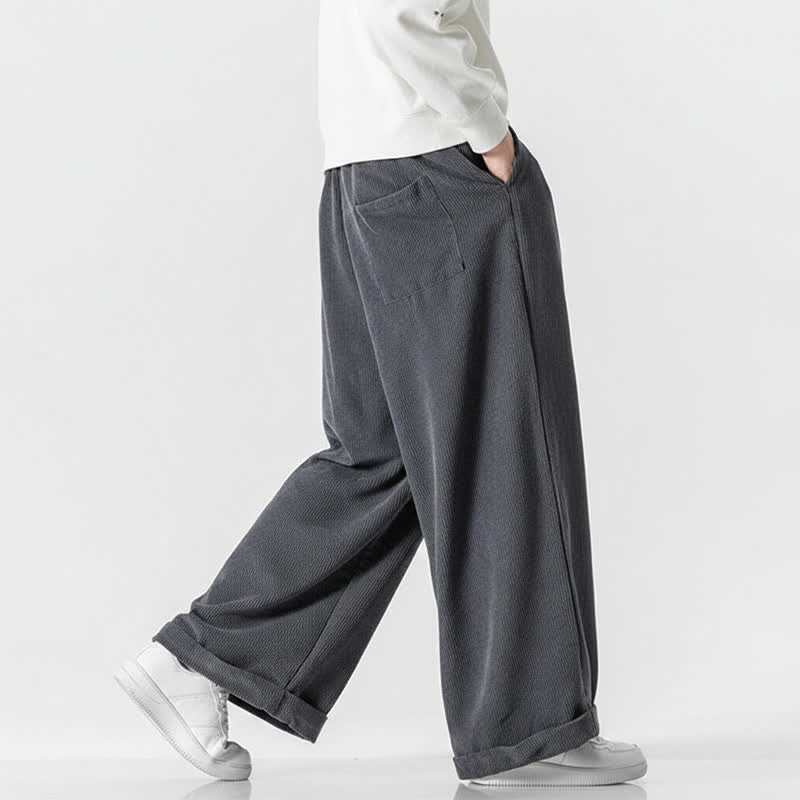 Buddha Stones Pantalon long en velours côtelé uni, coupe ample, avec cordon de serrage et poches, idéal pour l'automne et l'hiver. - image 4