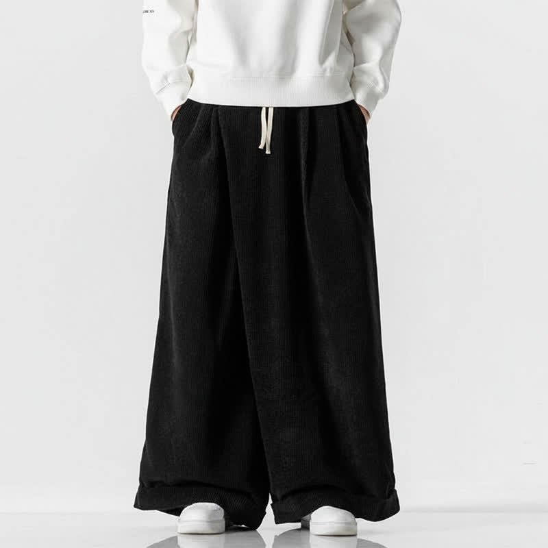 Buddha Stones Pantalon long en velours côtelé uni, coupe ample, avec cordon de serrage et poches, idéal pour l'automne et l'hiver. - Noir - US/UK/AU46，EU56 (5XL) - image 16