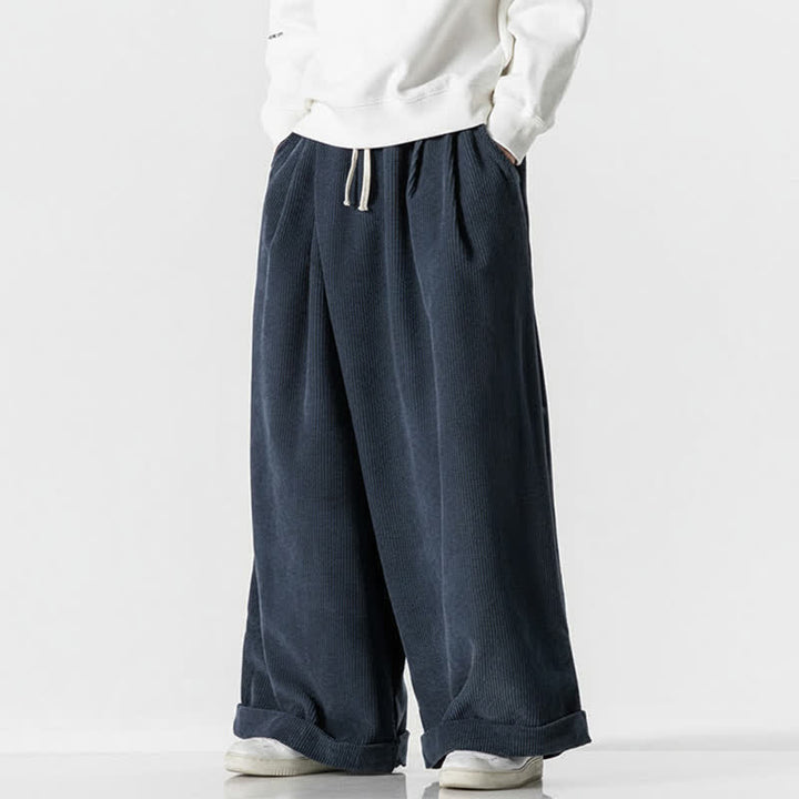 Buddha Stones Pantalon long en velours côtelé uni, coupe ample, avec cordon de serrage et poches, idéal pour l'automne et l'hiver. - image 12