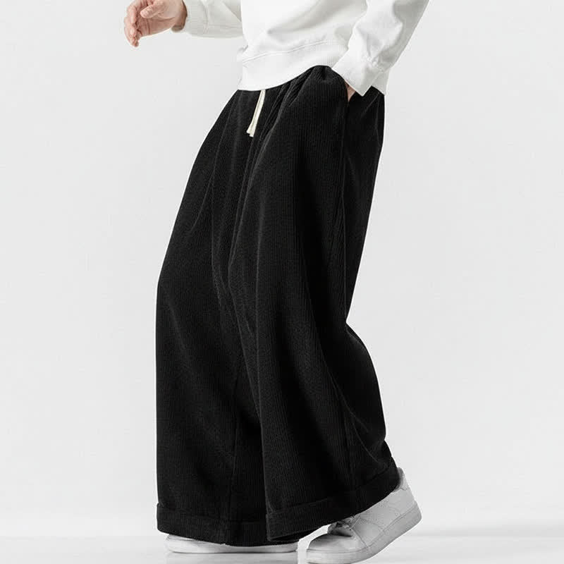 Buddha Stones Pantalon long en velours côtelé uni, coupe ample, avec cordon de serrage et poches, idéal pour l'automne et l'hiver. - image 17