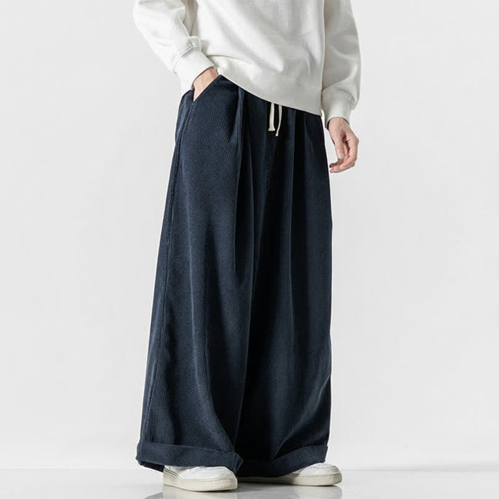 Buddha Stones Pantalon long en velours côtelé uni, coupe ample, avec cordon de serrage et poches, idéal pour l'automne et l'hiver. - Marine - US/UK/AU46，EU56 (5XL) - image 11