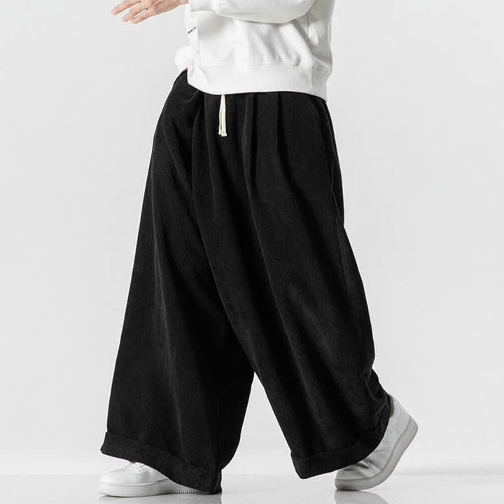 Buddha Stones Pantalon long en velours côtelé uni, coupe ample, avec cordon de serrage et poches, idéal pour l'automne et l'hiver. - image 18