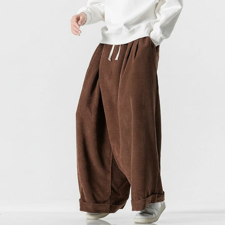 Buddha Stones Pantalon long en velours côtelé uni, coupe ample, avec cordon de serrage et poches, idéal pour l'automne et l'hiver. - image 8