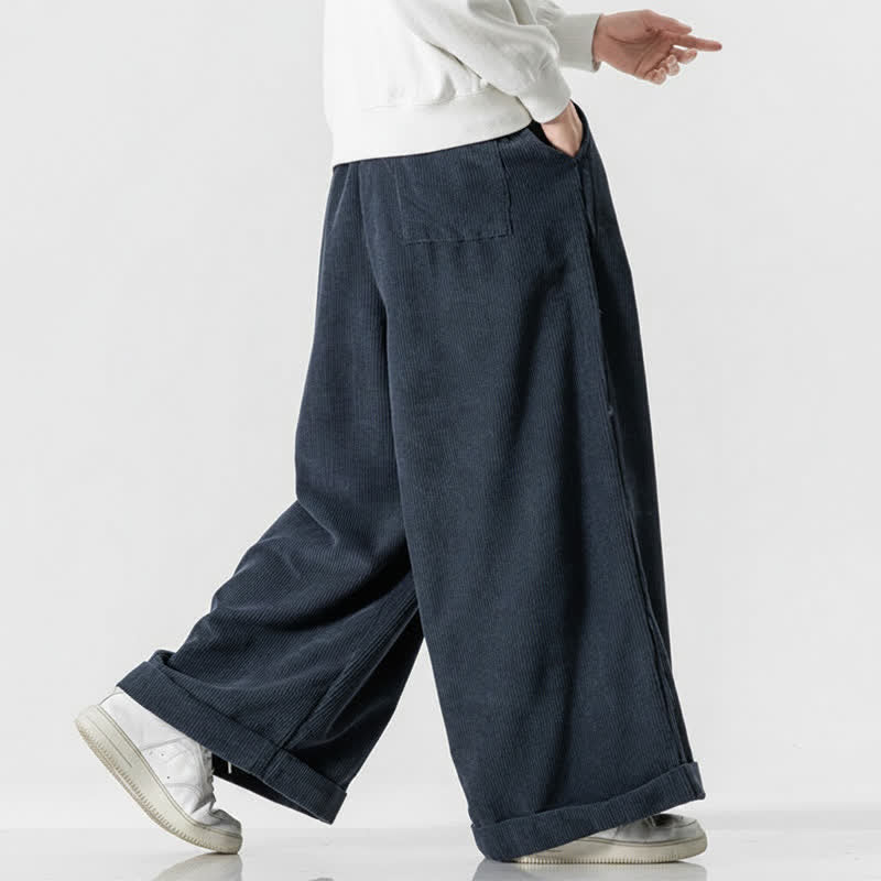 Buddha Stones Pantalon long en velours côtelé uni, coupe ample, avec cordon de serrage et poches, idéal pour l'automne et l'hiver. - image 15