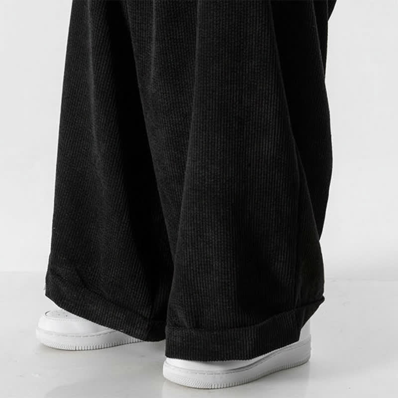 Buddha Stones Pantalon long en velours côtelé uni, coupe ample, avec cordon de serrage et poches, idéal pour l'automne et l'hiver. - image 24