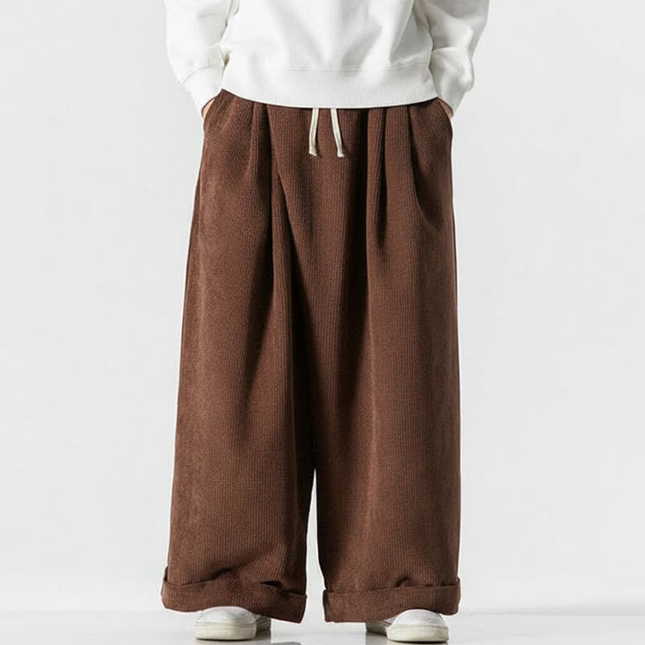 Buddha Stones Pantalon long en velours côtelé uni, coupe ample, avec cordon de serrage et poches, idéal pour l'automne et l'hiver. - SaddleBrown - US/UK/AU46，EU56 (5XL) - image 6