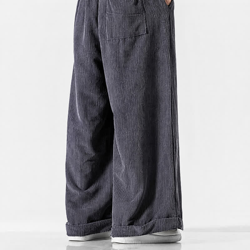 Buddha Stones Pantalon long en velours côtelé uni, coupe ample, avec cordon de serrage et poches, idéal pour l'automne et l'hiver. - image 5