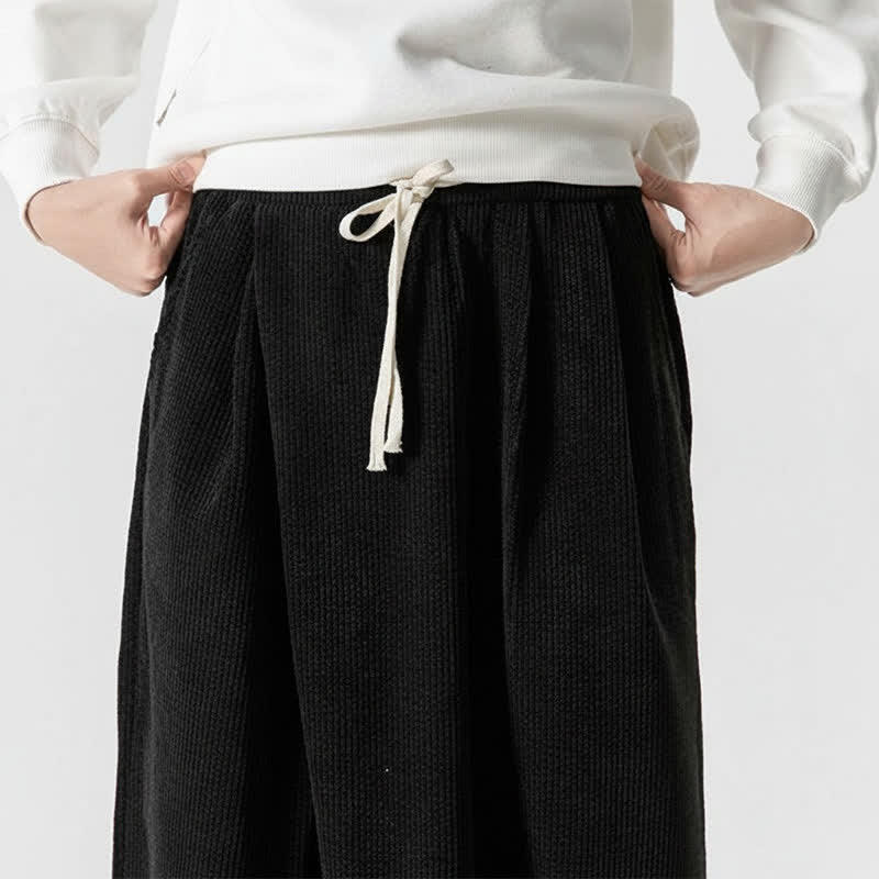 Buddha Stones Pantalon long en velours côtelé uni, coupe ample, avec cordon de serrage et poches, idéal pour l'automne et l'hiver. - image 22