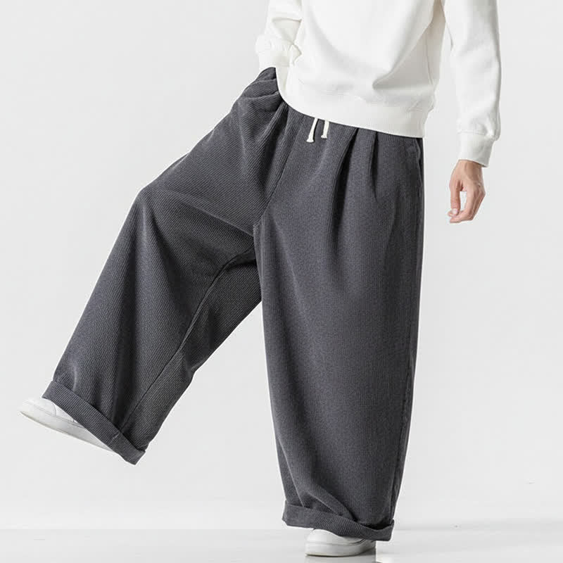 Buddha Stones Pantalon long en velours côtelé uni, coupe ample, avec cordon de serrage et poches, idéal pour l'automne et l'hiver. - image 3