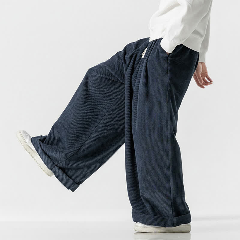 Buddha Stones Pantalon long en velours côtelé uni, coupe ample, avec cordon de serrage et poches, idéal pour l'automne et l'hiver. - image 14