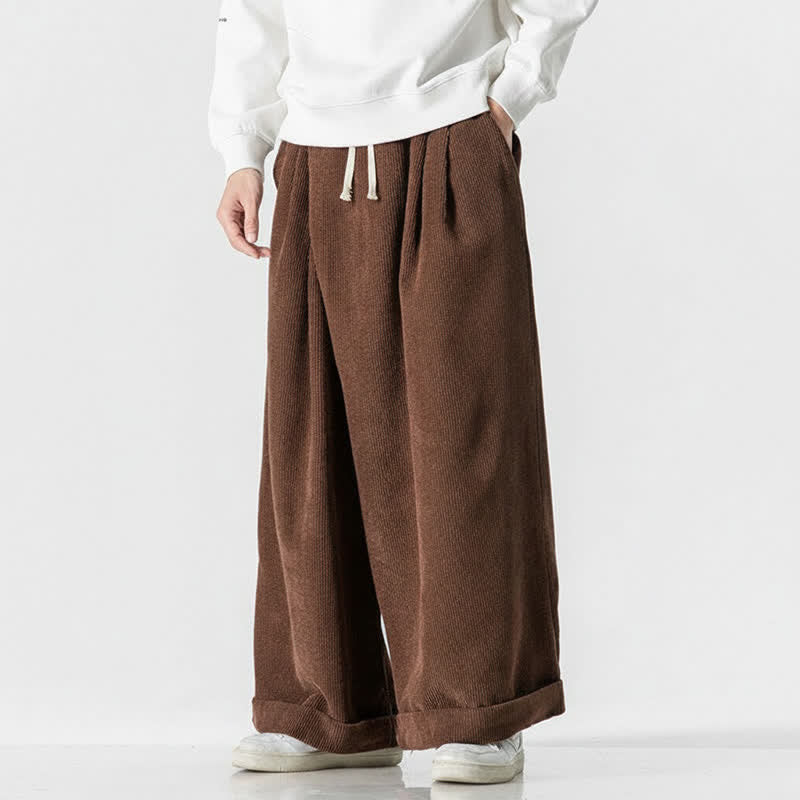 Buddha Stones Pantalon long en velours côtelé uni, coupe ample, avec cordon de serrage et poches, idéal pour l'automne et l'hiver. - image 7