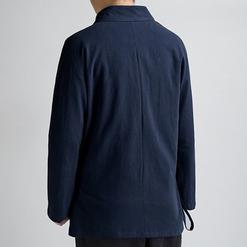 Buddha Stones Kimonos pour homme en coton uni, style Tang minimaliste, avec cordon de serrage et poche, collection printemps-automne. - image 1