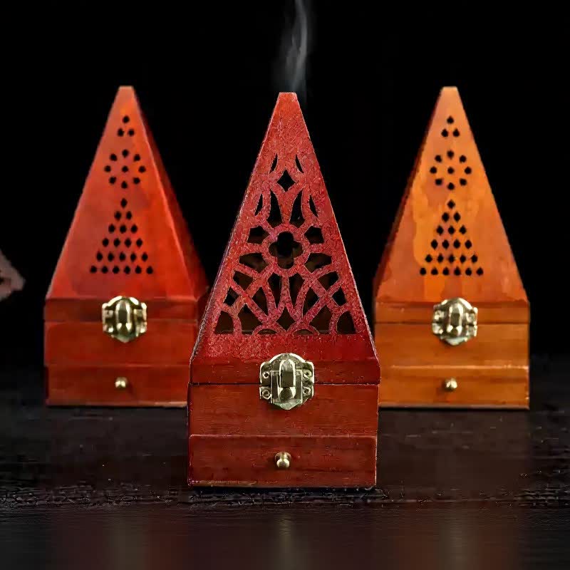 Boîte rituelle carrée en bois naturel Buddha Stones, brûleur d'encens de purification - image 14