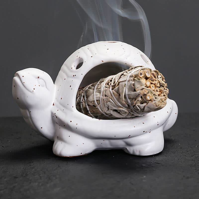 Buddha Stones Brûleur d'encens en céramique Tortue Endurance - Blanc - image 4