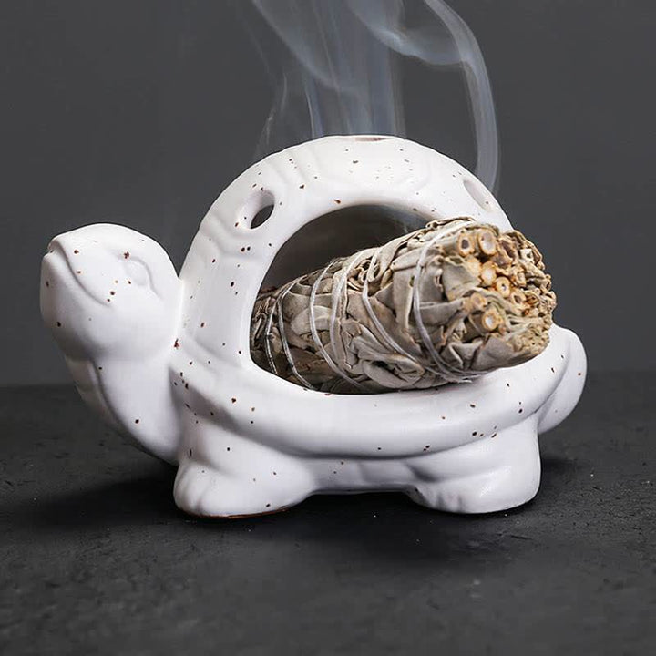 Buddha Stones Brûleur d'encens en céramique Tortue Endurance - Blanc - image 4