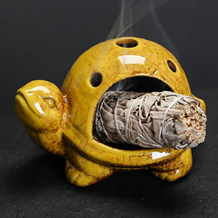 Buddha Stones Brûleur d'encens en céramique Tortue Endurance - Jaune - image 11