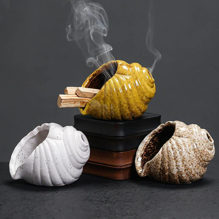 Buddha Stones Brûleurs d'encens en coquillage de conque de purification Shankha en céramique - image 18