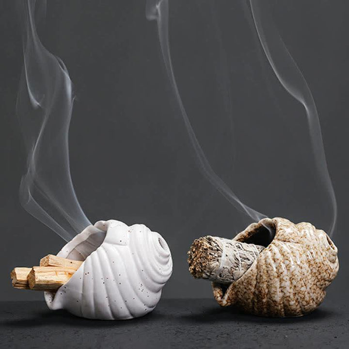 Buddha Stones Brûleurs d'encens en coquillage de conque de purification Shankha en céramique - image 17