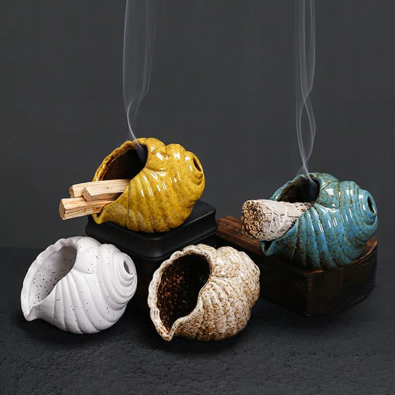 Buddha Stones Brûleurs d'encens en coquillage de conque de purification Shankha en céramique - image 20