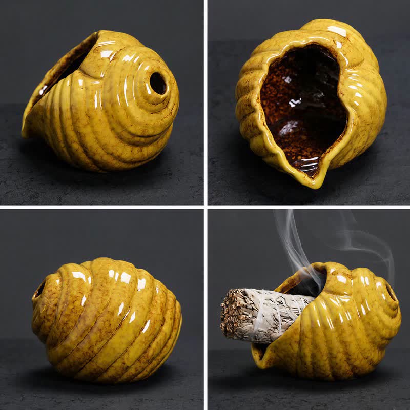 Buddha Stones Brûleurs d'encens en coquillage de conque de purification Shankha en céramique - image 15